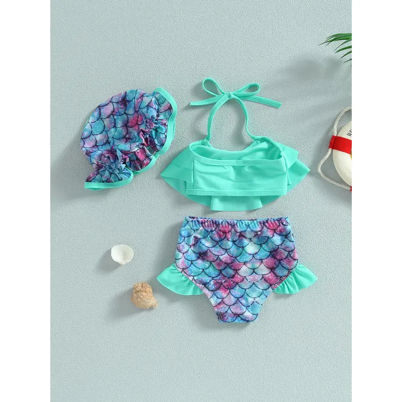 Đồ Bơi Bikini Cho Bé Gái, Áo Vest Cổ Dây Không Tay, Quần Đùi Hồ Bơi Đi Biển Có Mũ, Mùa Hè, Mềm Mại, Thoải Mái, Mùa Hè, Biển, Bãi Biển, Dễ Thương, Thời Trang, Kỳ Nghỉ, Đáng Yêu, Ơn Gọi, 6-24M, 2-4Y 1