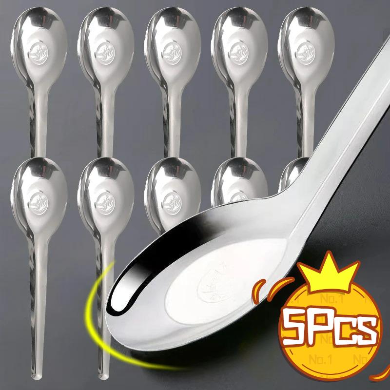 1/5Pcs Stainless Steel Flat Bottom Soup Spoons Silver Color Polished Home Kitchen Tableware Food Rice Dessert Spoon Household Supplie 0