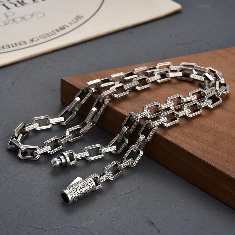 Product Introduction of Vòng cổS925 Sterling Màu bạc rắn, họa tiết Tangcao cá nhân hóa châu Âu và Mỹ, retro, Đơn giản, độc đoán, Hip Hop 2