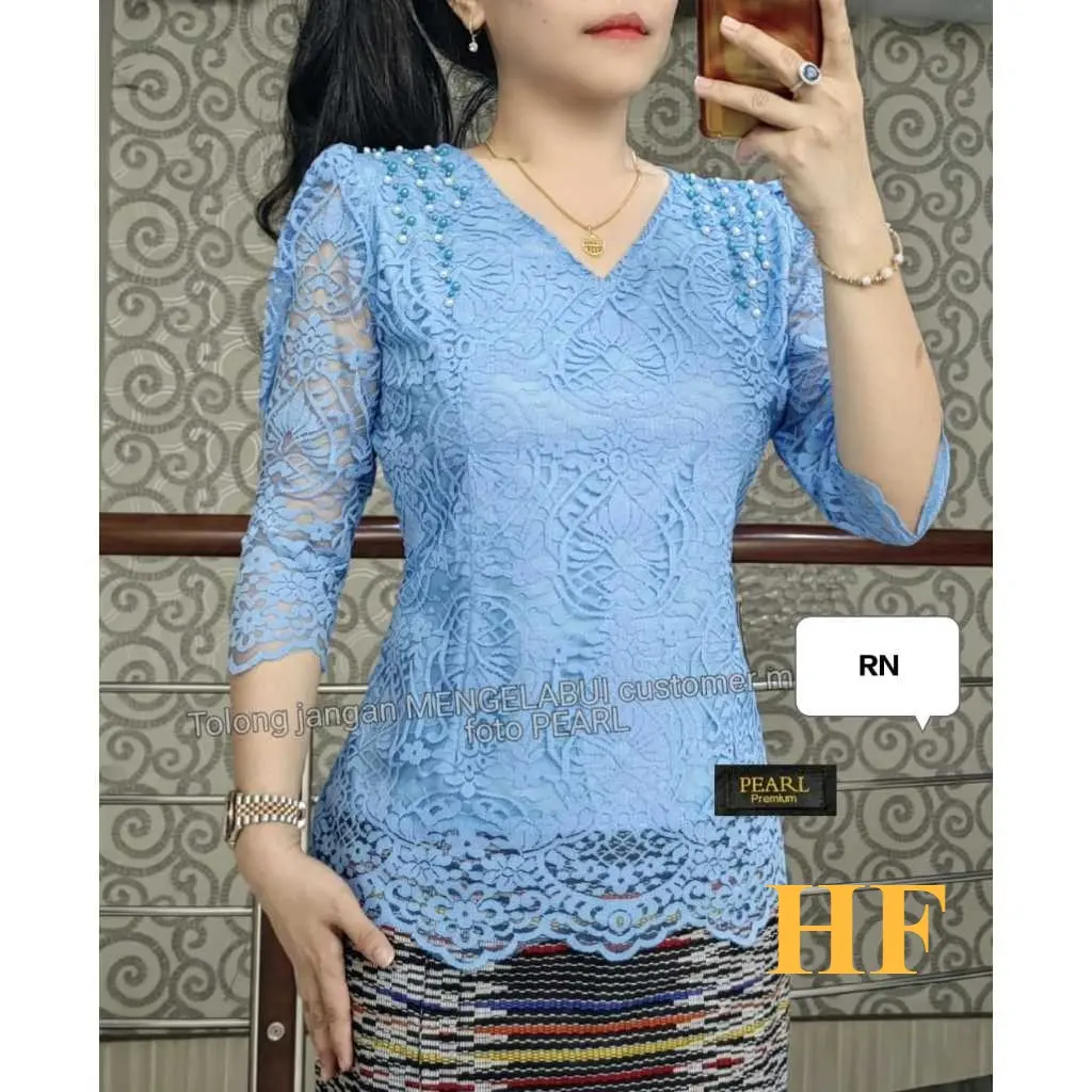 HF BLUS SEMI BROKAT/BAJU KEBAYA PESTA MUTIARA BAHU/ATASAN RENDA TERBARU Seragam Wanita Kondangan