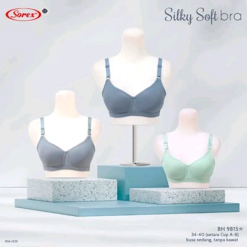2 PCS SILKY SELEMBUT SUTRA 9815 SOREX PREMIUM BH Sorex 9815 TANPA KAWAT BUSA KAIT 3 CUP B SILKY SOFT SE SUTRA Bra