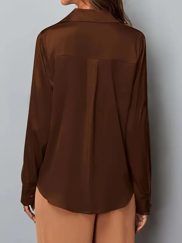 Women's Solid Color Shirt, Elegant Long Sleeve Collared Top for Work Office Business, Ladies Clothes for All Seasons, Womenswear 1