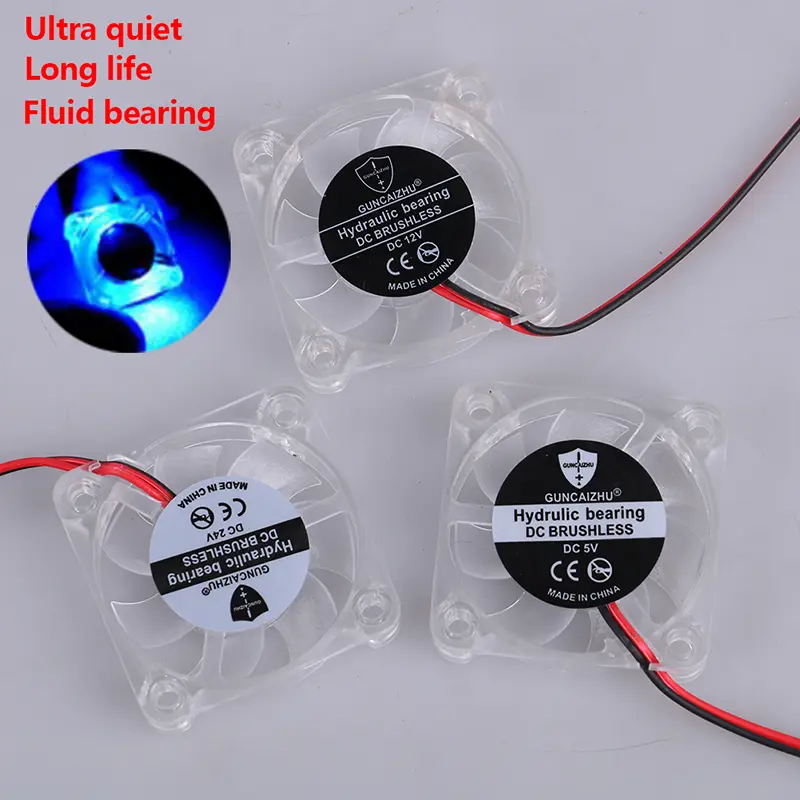 Quạt làm mát, 4010, DC 5v, 12v, 24v, Phát sáng LED, Vòng bi thủy lực, 2 chân