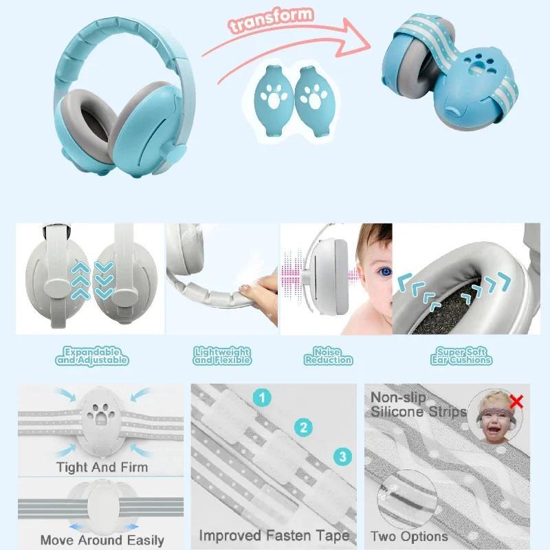 Product Introduction of Baby Earmuff Adjustable Noise Reduction Headphones 2-in-1 Convertible Ear Protection Outdoor Sleep Airplane Anti-noise Earmuffs 5