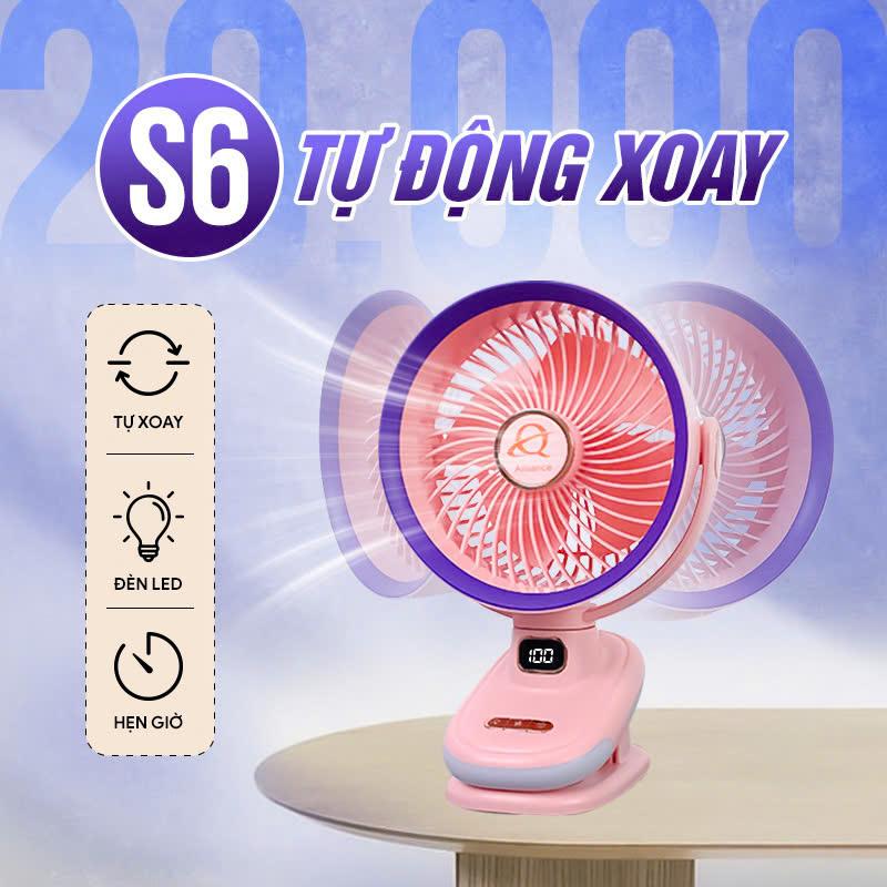  【 TỰ ĐỘNG XOAY  Quạt Tích Điện Xoay Tự Động Cao Cấp Pin 20.000mah Quạt Kẹp Bàn Mini Không Gây Tiếng Ồn Tích Hợp Chế Độ Hẹn Giờ 
