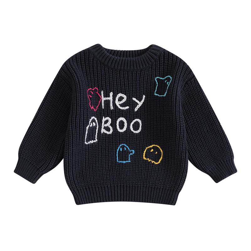 Product Introduction of Newborn Baby Halloween Sweater Casual Letter Ghost Embroidery Knitted Long Sleeve Pullover Infant Knitwear for Toddler 41