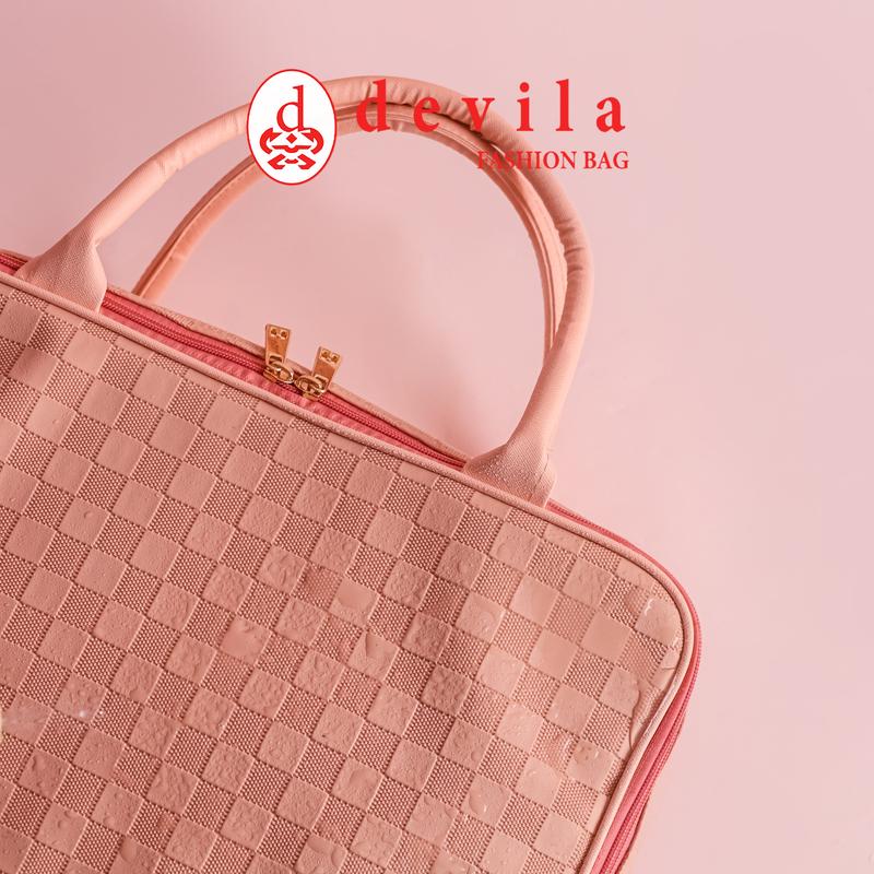 DEVILA LUXURY NUDE PINK BOXES WATERPROOF TRAVEL BAG MEDIUM SIZE - Tas Koper Motif Kotak Mewah Murah Perempuan Mudik 2