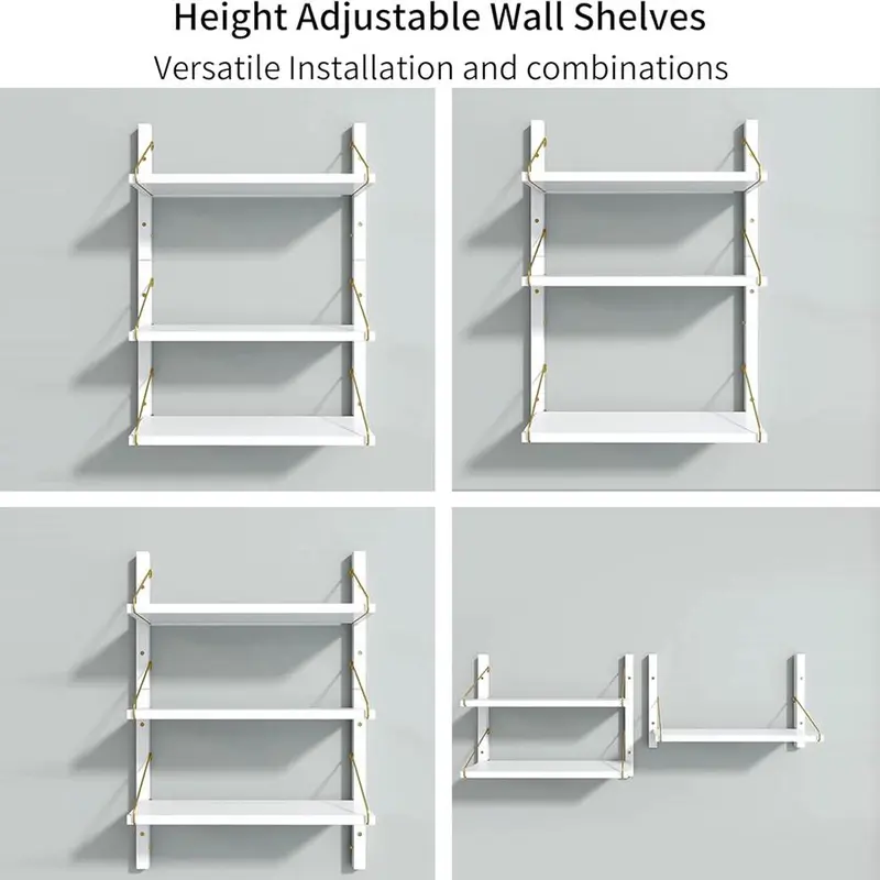Wooden Wall Shelf, 1 Count 3 Tier Adjustable Floating Shelf, Decorative Wall Organizer Storage Rack for Home Bedroom Living Room Kitchen Office 8