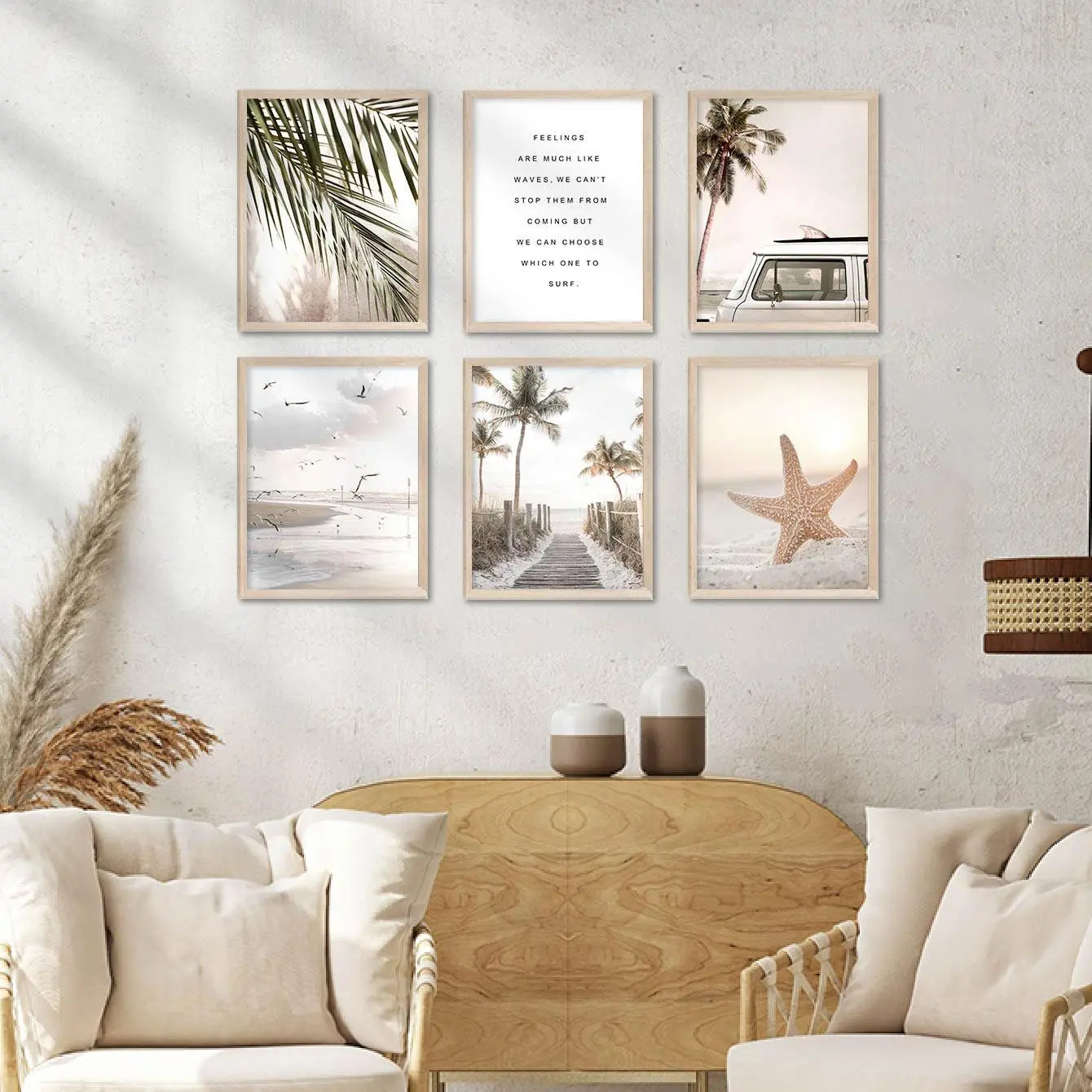 Beach & Tree Pattern Unframed Painting, 6 Counts Exquisite Colorful Seascape  Wall Art Poster, Wall Decor for Home Living Room Bedroom Dining Room Coffee Shop Office