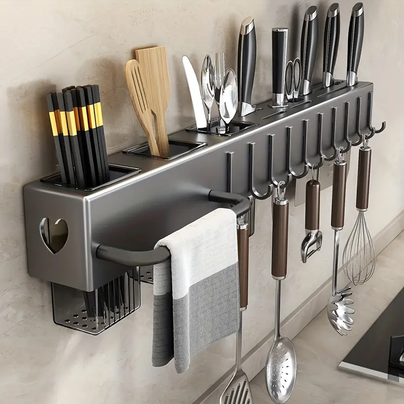 1 Piece Kitchen Knife Holder No-hole Cutlery Storage Multifunctional Kitchen Cutlery Storage Wall Mounted Hooks Kitchen Utensils Storage Cutlery Organizer