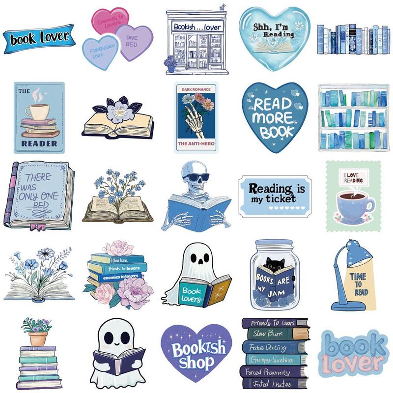 Bookish Sticker, 50pcs/set Creative Book Pattern Sticker, Decorative Sticker for Phone, Notebook, Handbook, DIY Decorative Sticker for Scrapbooking 6