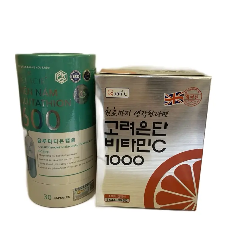 Uống trắng da glutation 600 và vitamin c Hàn