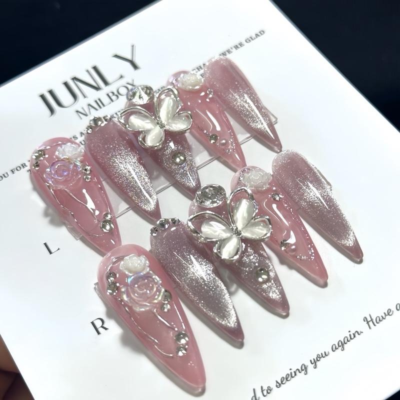 Mã 246 JUNLY Nailbox Thiết Kế Mắt Mèo Đính Đá Bling Hồng Cho Cô Dâu, Chụp Kỉ Yếu, Đi Tiệc Women Nữ Làm Nail