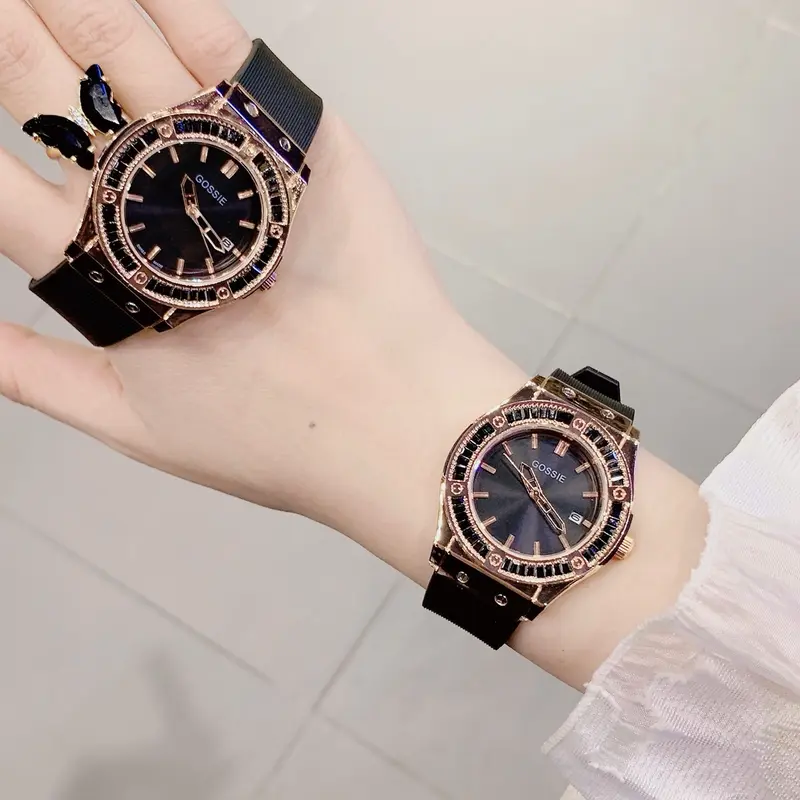 A36 đồng hồ thời trang nam nữ dây silicon size 38mm viền đá Watch Đeo Tay Women 1