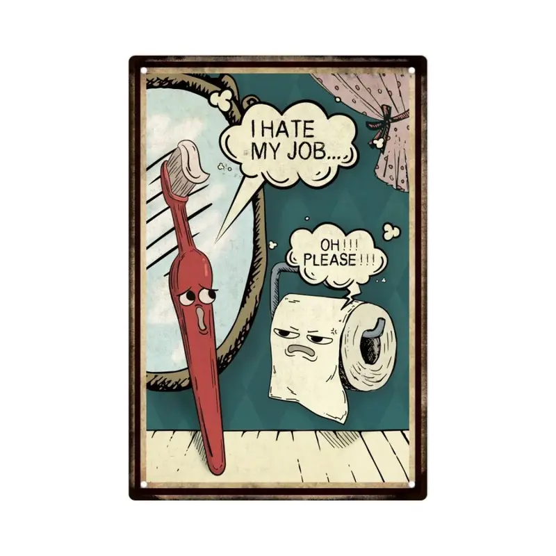 Vintage Toilet Pattern Metal Sign, Funny Toilet Quote Metal Sign, Wall Art for Home Toilet Washroom Decor 7