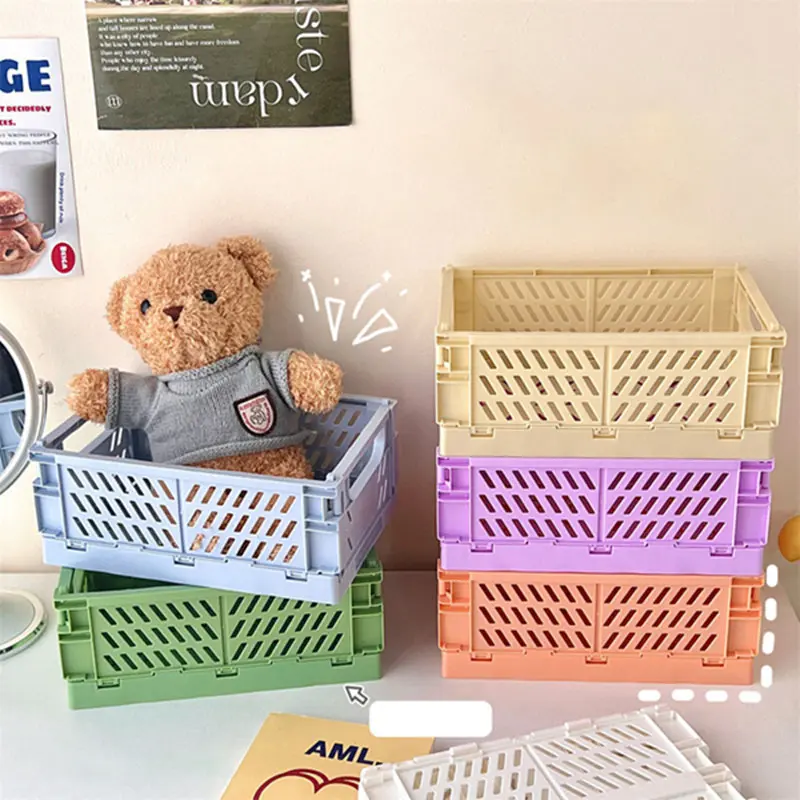 Mini Collapsible Crate Stacking Folding Storage Basket Plastic
