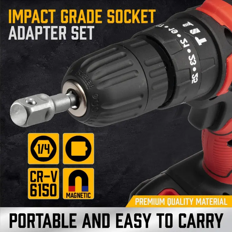 JLD Socket Adapter Drill Bits Hex Shank Impact Driver Tools 1/4" 3/8" 1/2" Adapter Kepala Bor Hex Kunci Socket Impact Driver Converter 3PCS 3
