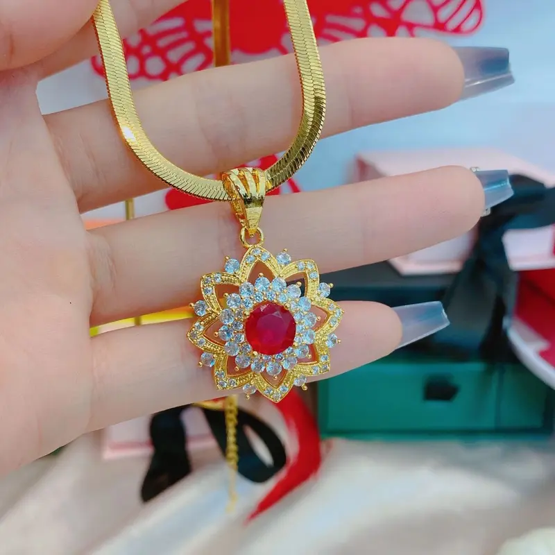 Dây chuyền mặt hoa rubi cao cấp 6