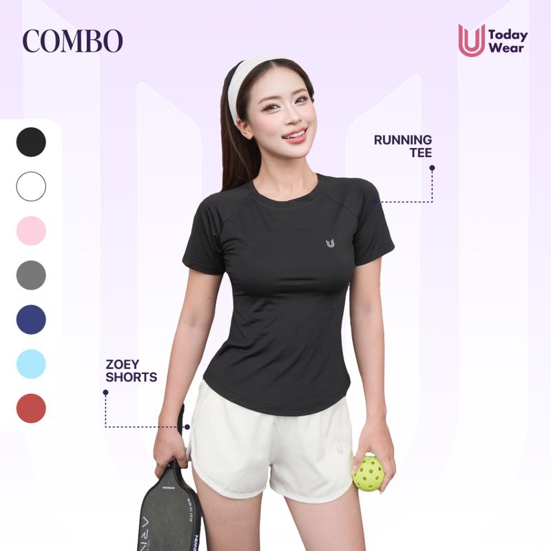 Set đồ tập gym yoga thể thao, pickleball, tennis, cầu lông áo Running tee mix quần Zoey Short Today U Wear bộ đồ thấm hút mồ hôi, thoải mái vận động