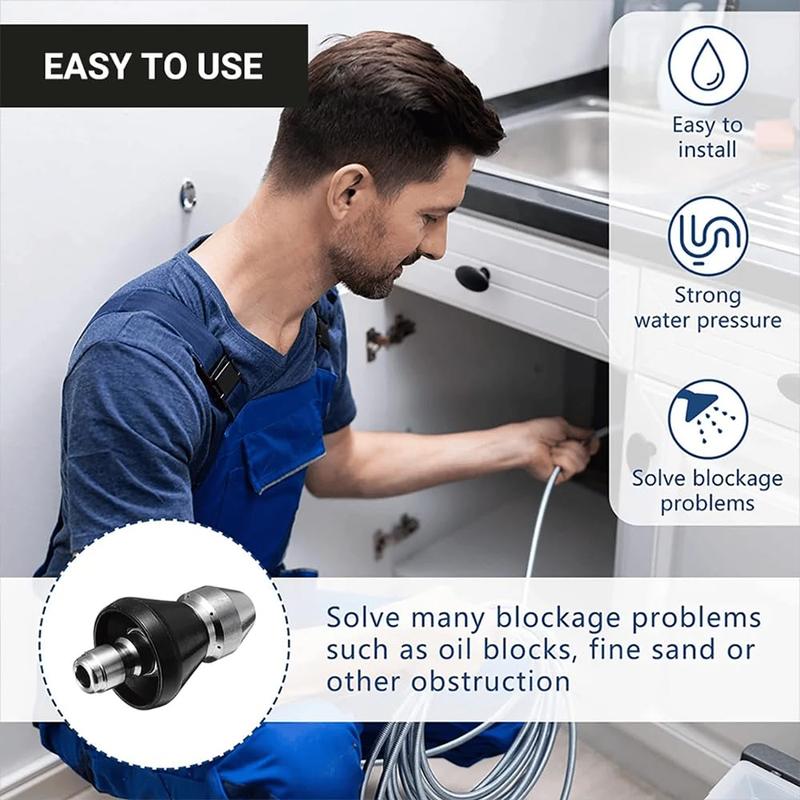 Sewer Cleaning Tool High Pressure Nozzle, Durable Pipe Unclogged Nozzle with 1 Front Jet and 6 Rear Jet, Drain Clog Remove Tool 6