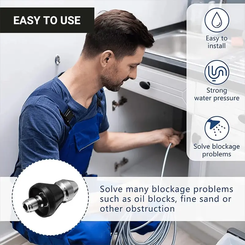 Sewer Cleaning Tool High Pressure Nozzle, Durable Pipe Unclogged Nozzle with 1 Front Jet and 6 Rear Jet, Drain Clog Remove Tool 5