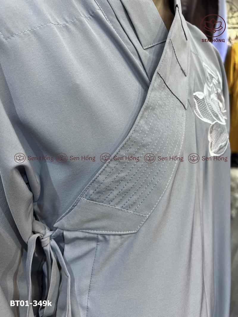 Product Introduction of BỘ QUẦN ÁO TRÀNG PHẬT TỬ THÊU HOA - set đồ lam đi lễ, hành thiền # áo tràng kèm quần vải kate lụa mềm có co giãn BT01 9