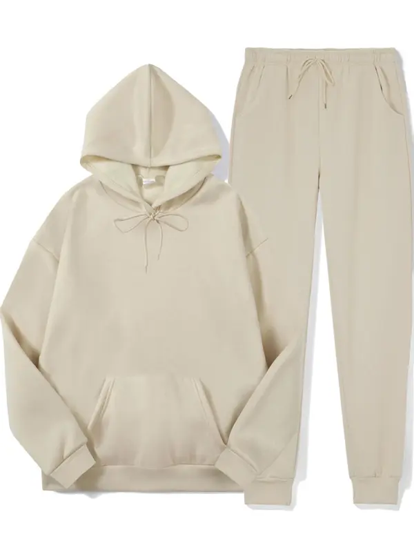 Men's Solid Two-piece Outfits, Regular Fit Casual Drop Shoulder Hoodie & Drawstring Sweatpants, Men Outfits for Fall & Winter, Airport Outfit, Matching Sets for Men, Premium Fabric 7