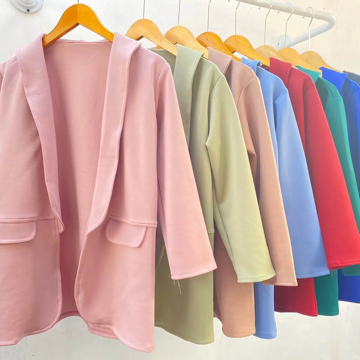 JN Blazer Panjang polos Scuba Panjang Wanita Cardigan Basic Kancing Formal Atasan Kantor Kerja Outer  jaket jeans Casual Oversize Hitam Karet Baju