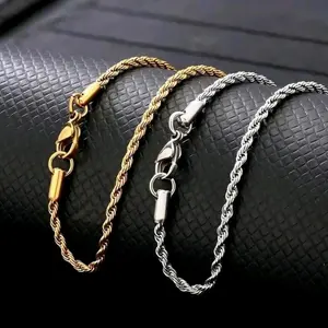 kalung titanium motif tambang pria dan wanita Emas Putih Elegan Kulit Rantai Aksesoris Perhiasan