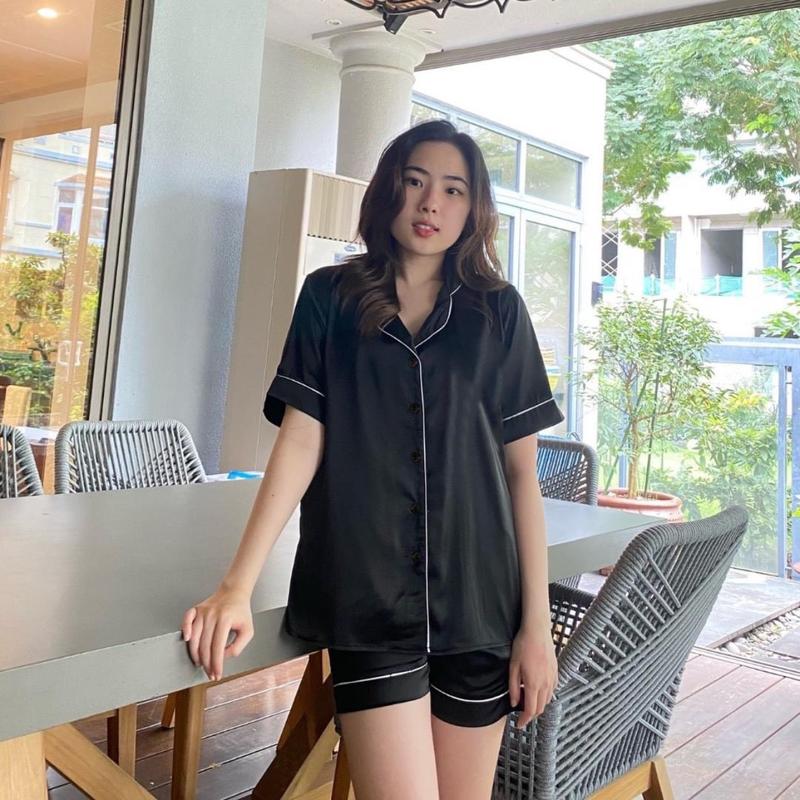 Bộ Pijama Bigsize đen trơn cộc đùi mặc nhà dành cho nữ, mẹ bầu có size từ 40kg - 90kg. đồ  ngủ