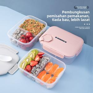 Kapasiti Besar, Dimeterai, Sesuai untuk Dewasa dan Pekerja Pejabat, Kotak Makan Tengah Hari Persegi, Sesuai untuk Pelajar, Peti Deposit Keselamatan Ketuhar Gelombang Mikro, Diperbuat daripada Plastik, Kotak Bento, Fesyen Bekas Makanan Cutlery Kitchenware