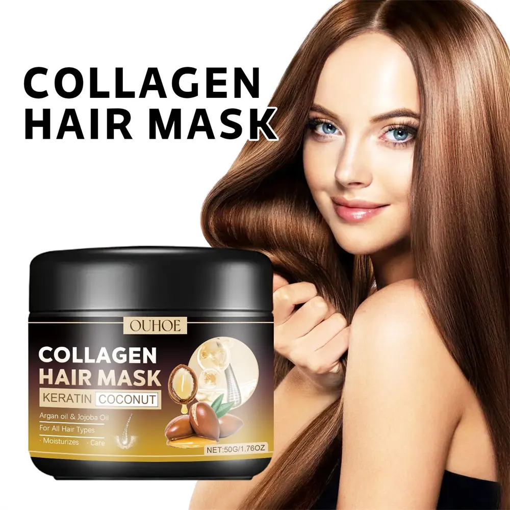 OUHOE Collagen Hair Mask, Gentle Repair Smooth Hair Dry Frizzy Hair Deep Moisturizing Soft Hair Care Hair Mask
