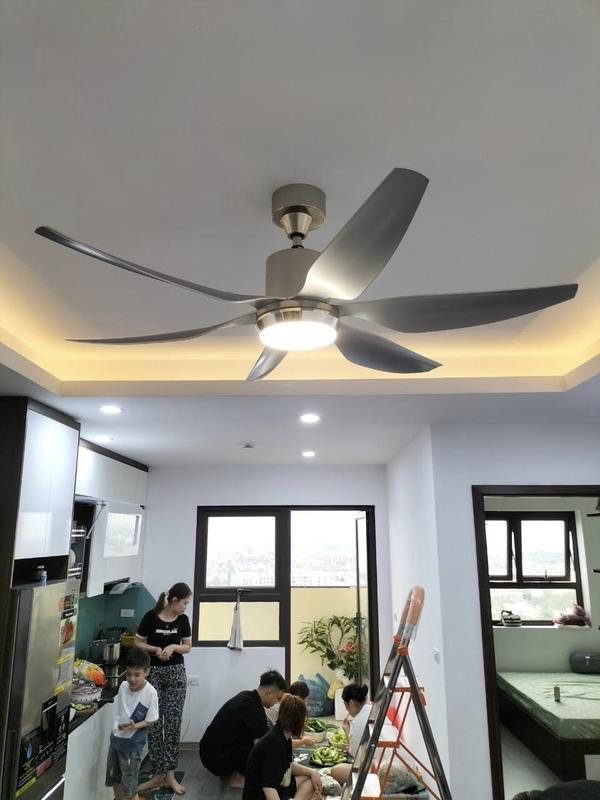 Quạt Trần 6 Cánh Trắng Vàng,Bạc ABS Động Cơ 5 Cấp Độ Tặng Kèm Móc Cao Su Treo Quạt Có Đèn LED Có Điều Từ Xa Bảo Hành 5 Năm Fan QuạT