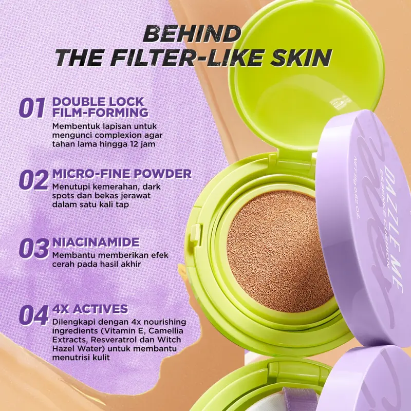 Cushion DAZZLE ME Better Than Filter Loose Powder Two Way Cake Maxnificent Essence High Coverage 4