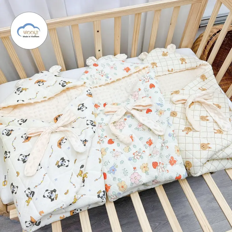 Tang 1 yem CHĂN Ủ MUSLIN TRẦN BÔNG CÓ ĐAI HẠT ĐẬU -WOOYI