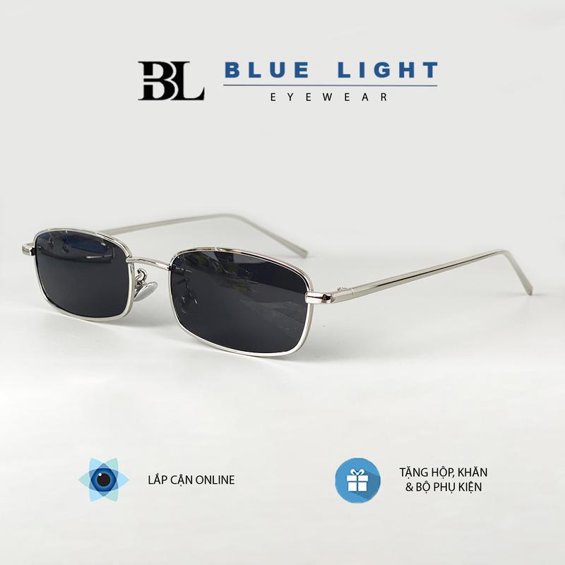 Kính Râm, Kính Mát Nam Nữ, Mắt Vuông Chữ Nhật Nhỏ Xíu, Gọng Kim Loại Bạc, Màu Xanh Dương, Vàng, Đen - BLUE LIGHT