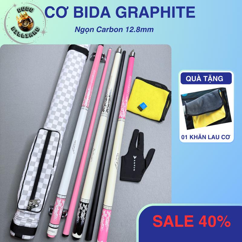 Cơ bida phủ Carbon Graphite Ruby Hồng Gậy Preoai cao cấp
