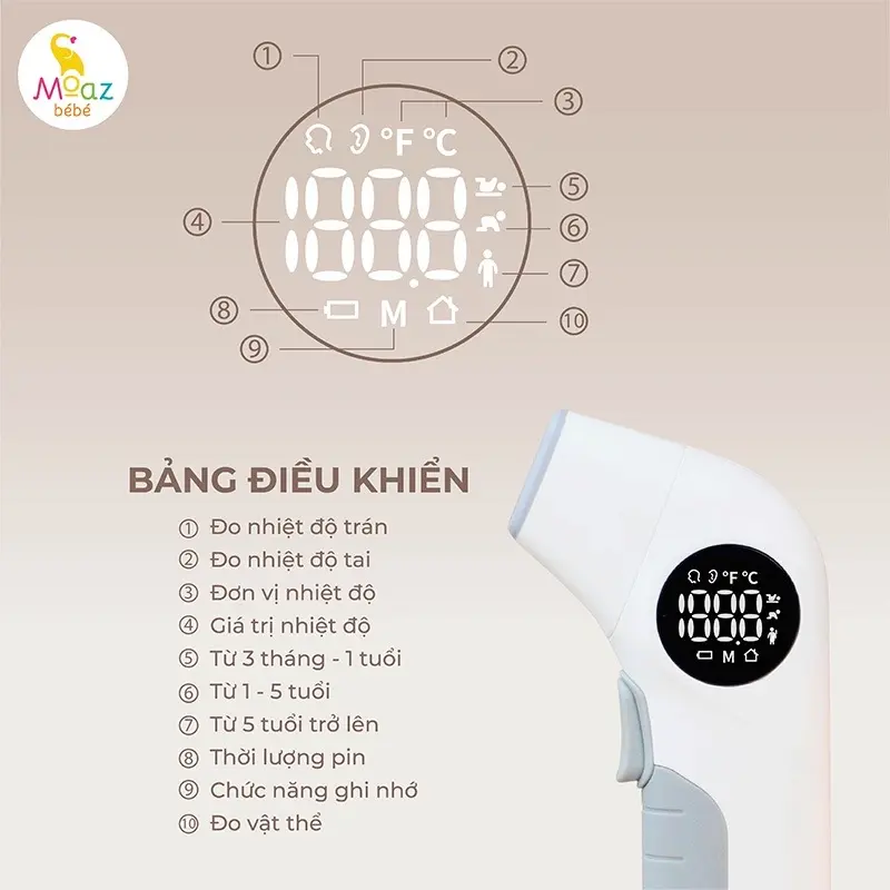 Nhiệt kế hồng ngoại đa năng Moaz Bébé MB-097.Bảo hành 12 tháng 2