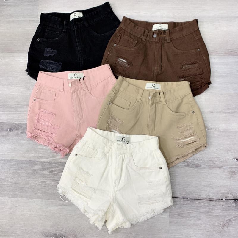 Quần đùi short Jean nữ lưng thấp nhiều màu chất Denim Pants Women rách xước C Có Túi