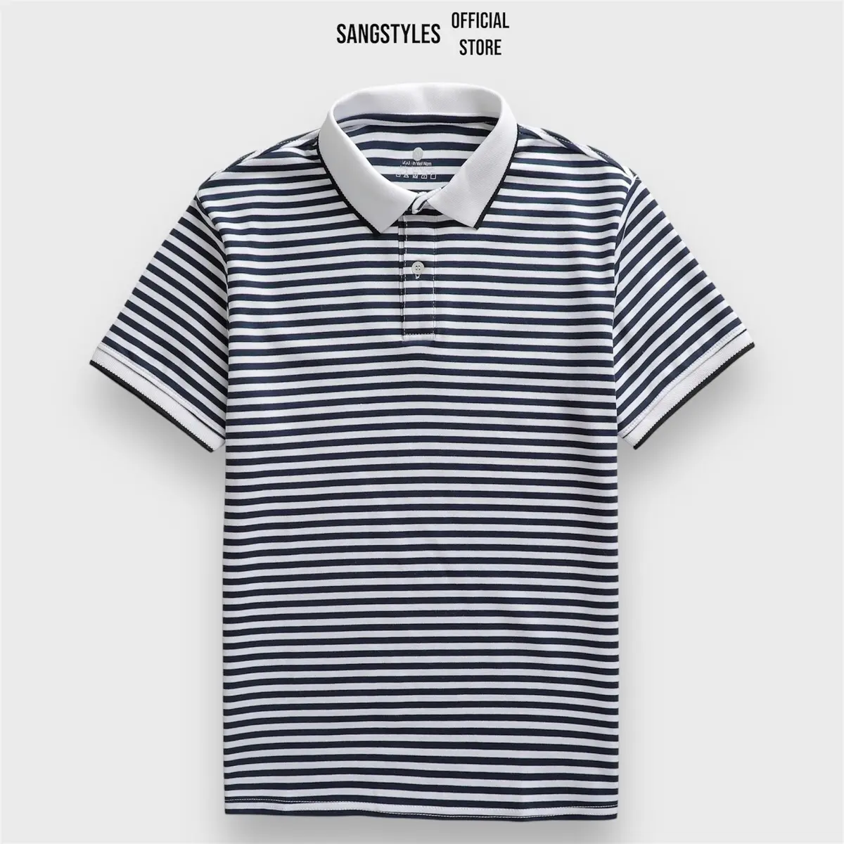 Áo Polo Nam SangStyles Kẻ Sọc Xanh Đen Trắng Tay Ngắn Có Cổ - Cộc Tay Shirt Menswear Thun Ngắn Tay Kem
