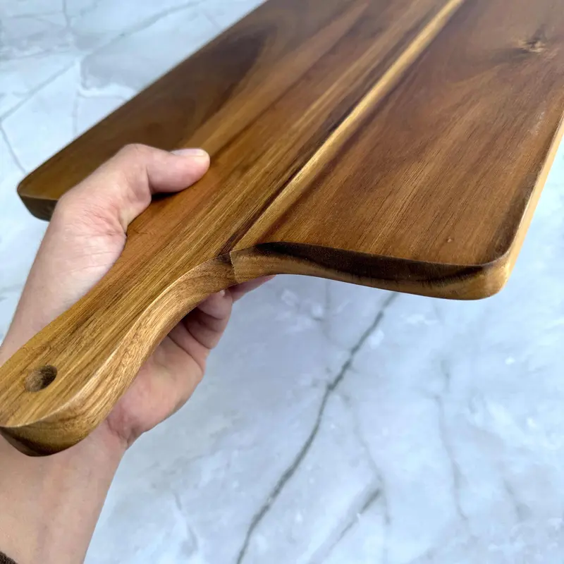 Wooden Pizza Board with Handle, 1 Count Wooden Food Tray, Kitchen Restaurant Hotel Bar Entertainment Convenient and Practical Outdoor Barbecue 4