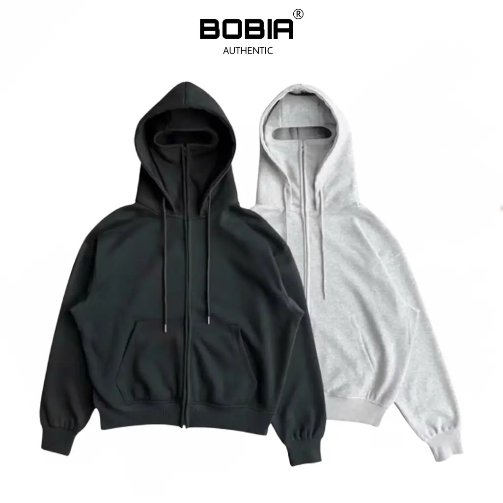 Áo Hoodie Zip Balaclava Ninja Dài Tay Form Rộng Nam Nữ Thiết Kế Trùm Đầu Chất Nỉ Dày Dặn