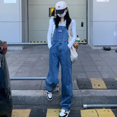 {CUCI GUDANG} Irene Jumpsuit Longgar Jumpsuit Denim Pakaia Kodok Overall Tali Ikat Celana Wanita Celana Jumpsuit High pinggang Lebar Kaki Celana Panjang 6