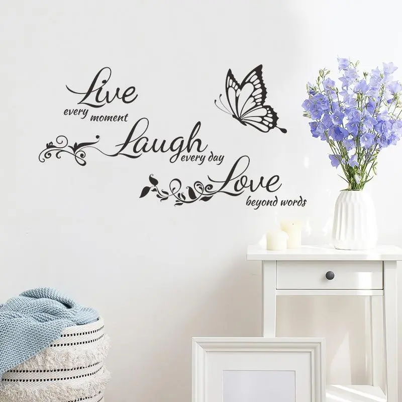 Wall Sticker (1 Piece), Butterfly And Letter Decorative Sticker, PVC Waterproof Wall Decor Supplies For Home Hotel And Restaurant, Home Decor Set 0