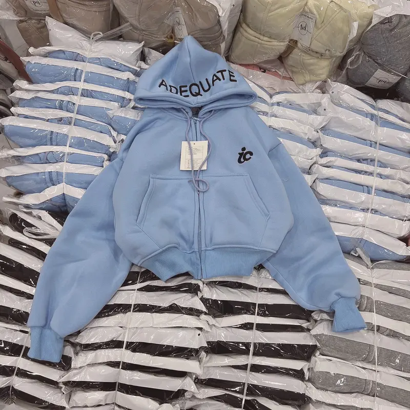 Áo Khoác Hoodie Croptop Phối 4 Túi Dáng Lửng Nỉ Dáng Rộng Tay Bồng Thêu Chữ IC Nữ Women 7