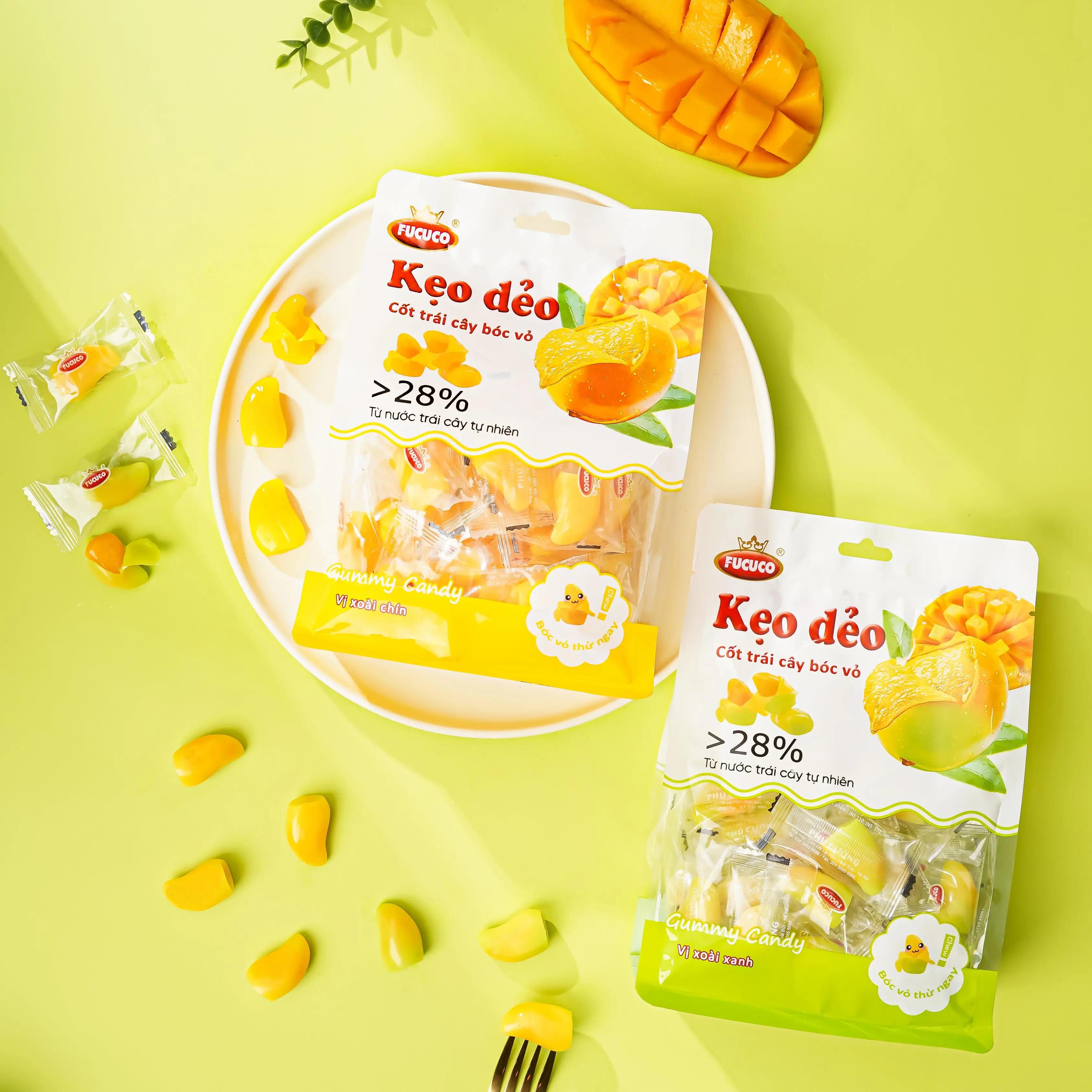 Kẹo Dẻo Xoài Bóc Vỏ FUCUCO [Xoài Xanh/Xoài Chín] Thơm Ngon Đậm Vị Xoài Túi 270g
