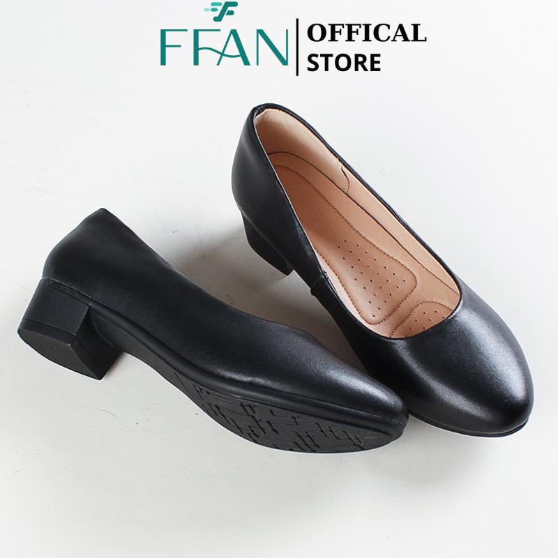 Giày tiếp viên hàng không nữ da thật FFAN mũi nhọn đế vuông công sở cao gót 032 bít mũi da mềm mại