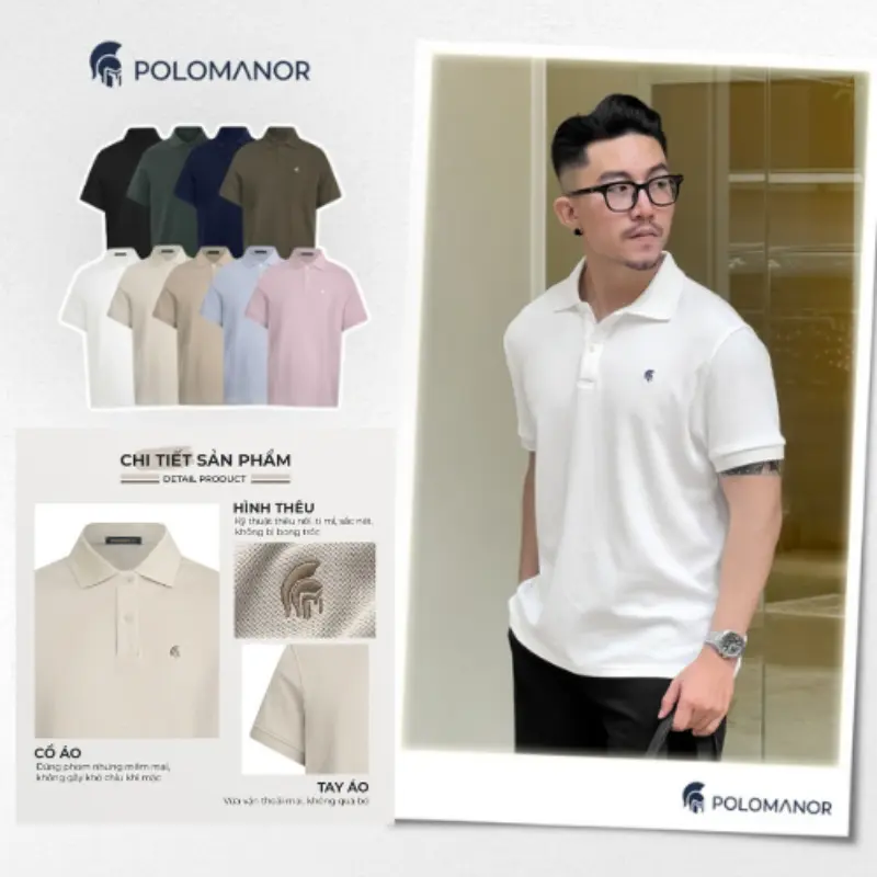 Mùhè phong cách mới Ápolo nam BASIC SYMBOL vải cá sấu cotton interlock xịn, thanh lịch, sang trọng - POLOMANOR Menswear Shirt Nhung Có Cổ Áo