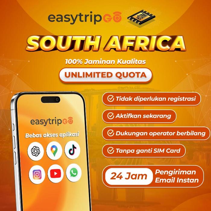Gambar Easytripgo eSIM South Africa 3GB-50GB Unlimited Internet Data | Travel eSIM - TOTAL 3GB, 3 HARI dari Easytripgo Indonesia Kota Tangerang Tokopedia