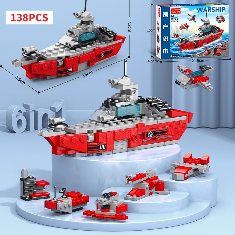 [138 CHI TIẾT] BỘ ĐỒ CHƠI XẾP HÌNH Mô Hình TÀU CHIẾN HẠM, CHIẾN THUYỀN - Đồ Chơi Lắp Ráp Tàu Khu Trục Hải Quân 6 trong 1